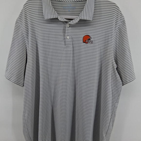Vineyard Vines Other - Vineyard Vines Gray & White Striped Polo with Orange Helmet Patch